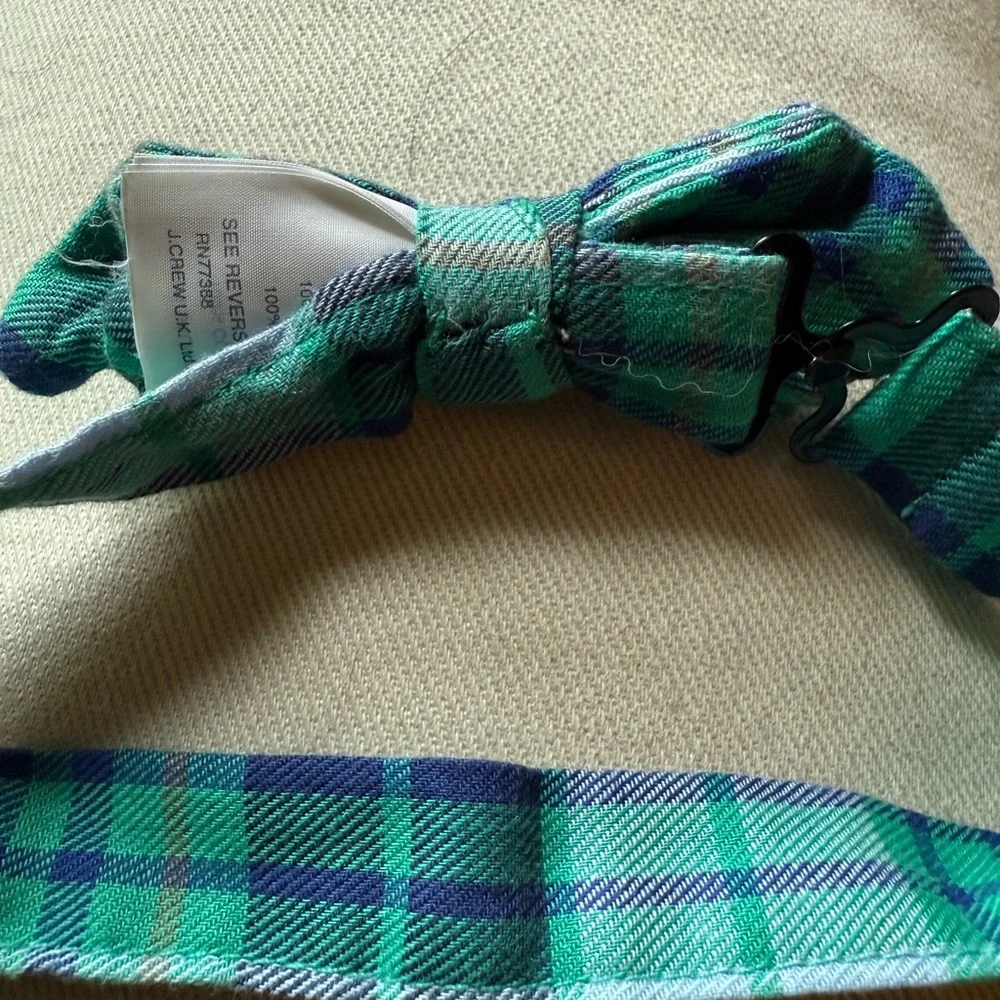 J. Crew Boys Teal and Navy Plaid Bow Tie